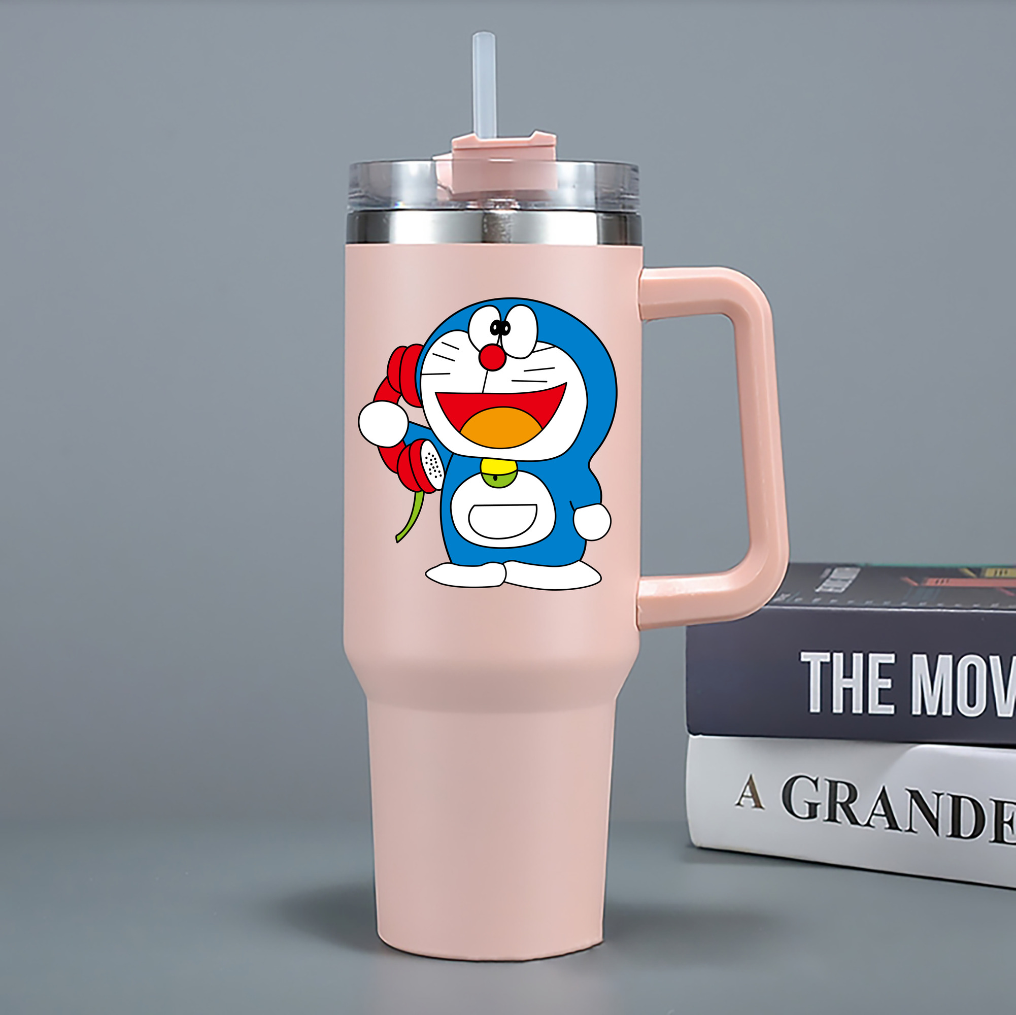 （画像用） ドラえもん Doraemon 1200mL車用タンブラー - クリスタルステッカー（プラスチックストロー付き）